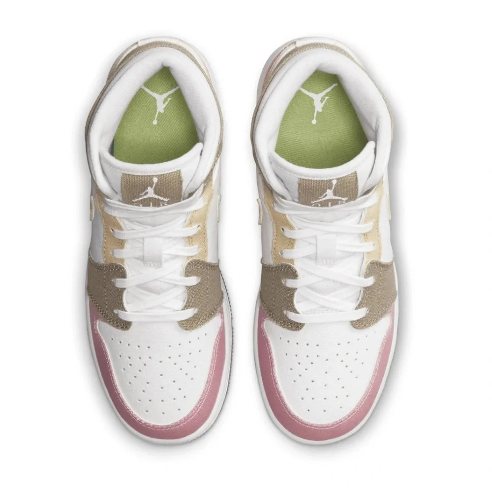 Nike Air Jordan 1 Mid SE GS Pastel Grind DJ0338-100 Pink‎ Green White Yellow 7Y